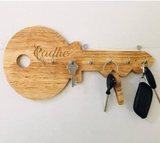 Key-Shaped Wooden Key Holder
